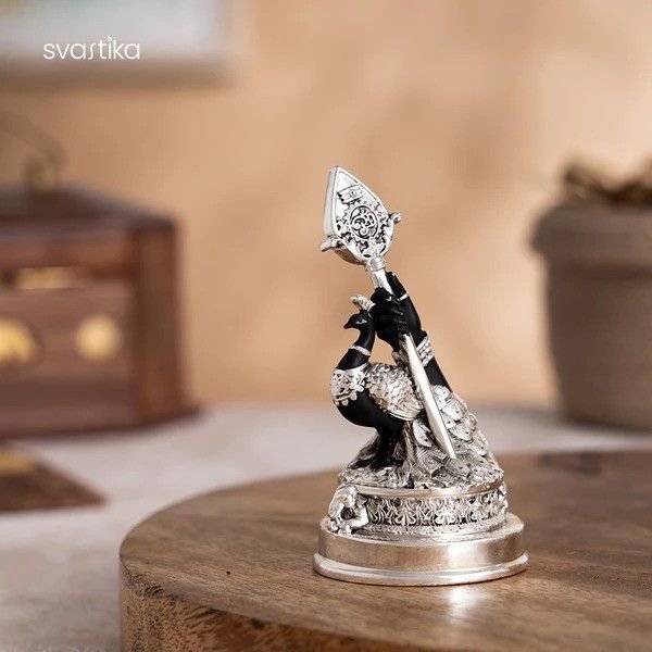 Svastika brand, Murugan idol, Vel Mayil Murugan, spiritual decor India, devotional products