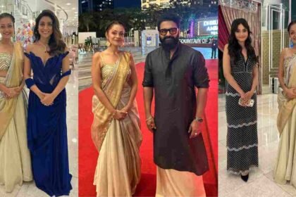 Sheena Chohan, INCA Awards 2026, Rishab Shetty, Shriya Saran, gold saree look, Indian cinema event, red carpet fashion, pan India actors