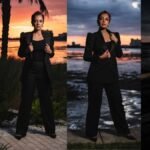 Sheena Chohan, Sheena Chohan photoshoot, Florida coastline photoshoot, Sheena Chohan black pantsuit, Indian actress international photoshoot, Neant outfit, celebrity fashion, Sheena Chohan latest pictures, Bollywood actress style, Luke Ayers photography