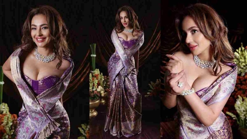Seerat Kapoor saree look, Seerat Kapoor Teach For Change 2026, Seerat Kapoor fundraiser look, sweetheart neckline saree, shawl draped saree, Seerat Kapoor fashion
