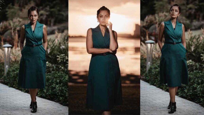 Sheena Chohan, Sheena Chohan photoshoot, modern power dressing, emerald teal suit, Florida photoshoot, Luke Ayers photography, sophisticated celebrity style
