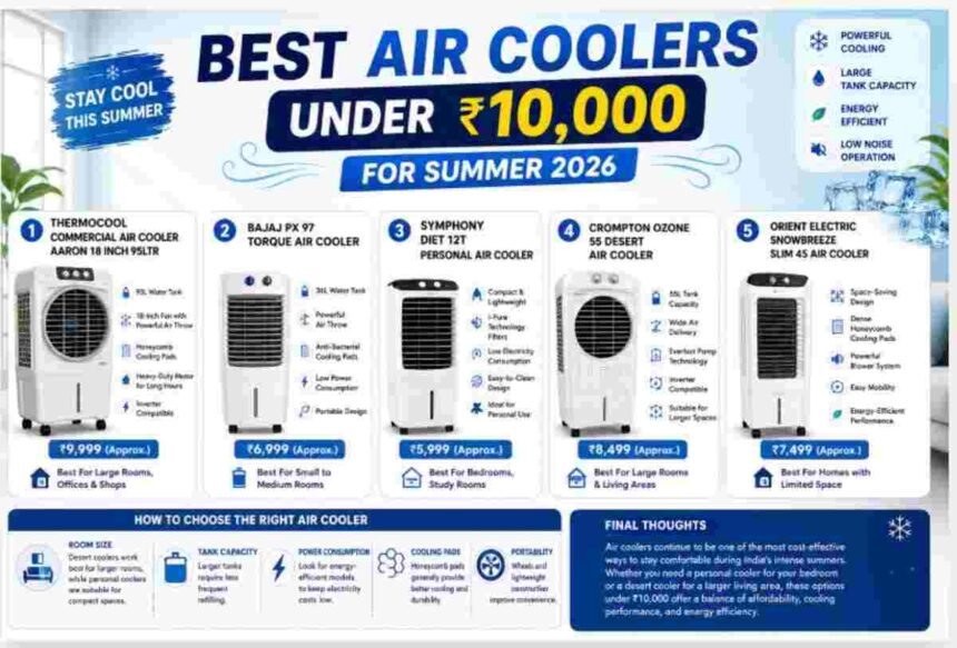 best air coolers under 10000, air coolers India 2026, budget cooling solutions, top air coolers summer, budget air coolers India