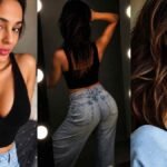 Seerat Kapoor, Seerat Kapoor fashion, street style, baggy denim look, black bralette outfit, casual celebrity style, effortless dressing