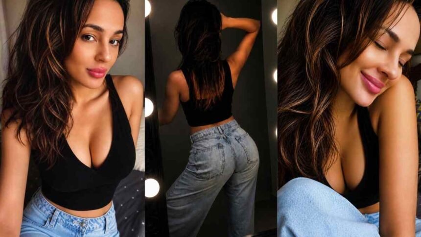 Seerat Kapoor, Seerat Kapoor fashion, street style, baggy denim look, black bralette outfit, casual celebrity style, effortless dressing