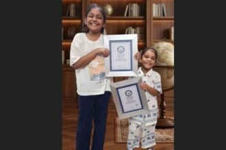 Agrima Singh and Avita Singh receiving recognition at the Largest Reading and Listening Competition in Chennai