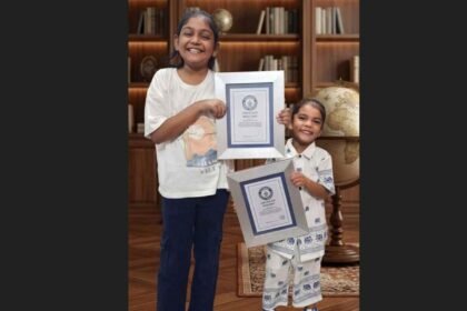 Agrima Singh and Avita Singh receiving recognition at the Largest Reading and Listening Competition in Chennai