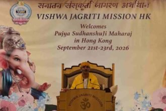 Shri Sudhanshu Ji Maharaj delivering a spiritual discourse on peace and Sanatan Dharma in Manila.
