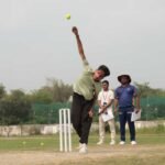 Young cricketers participating in the Super T10 League talent hunt trials in Lucknow