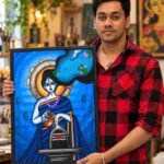Artist Kaanha's Krishnangik art style blending Japanese anime, Jamini Roy-inspired forms and traditional Indian Patachitra.